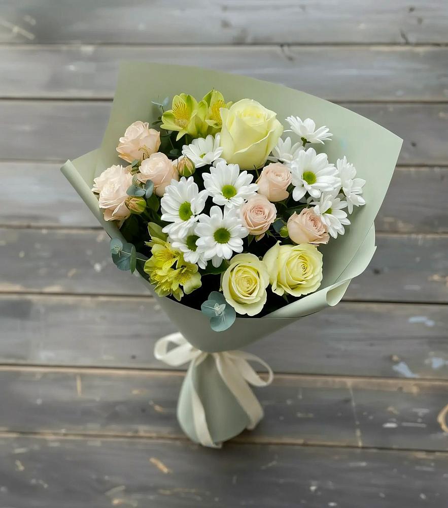 Букет цветов из: Альстромерии, Розы и Хризантемы в Верхнее Мячково