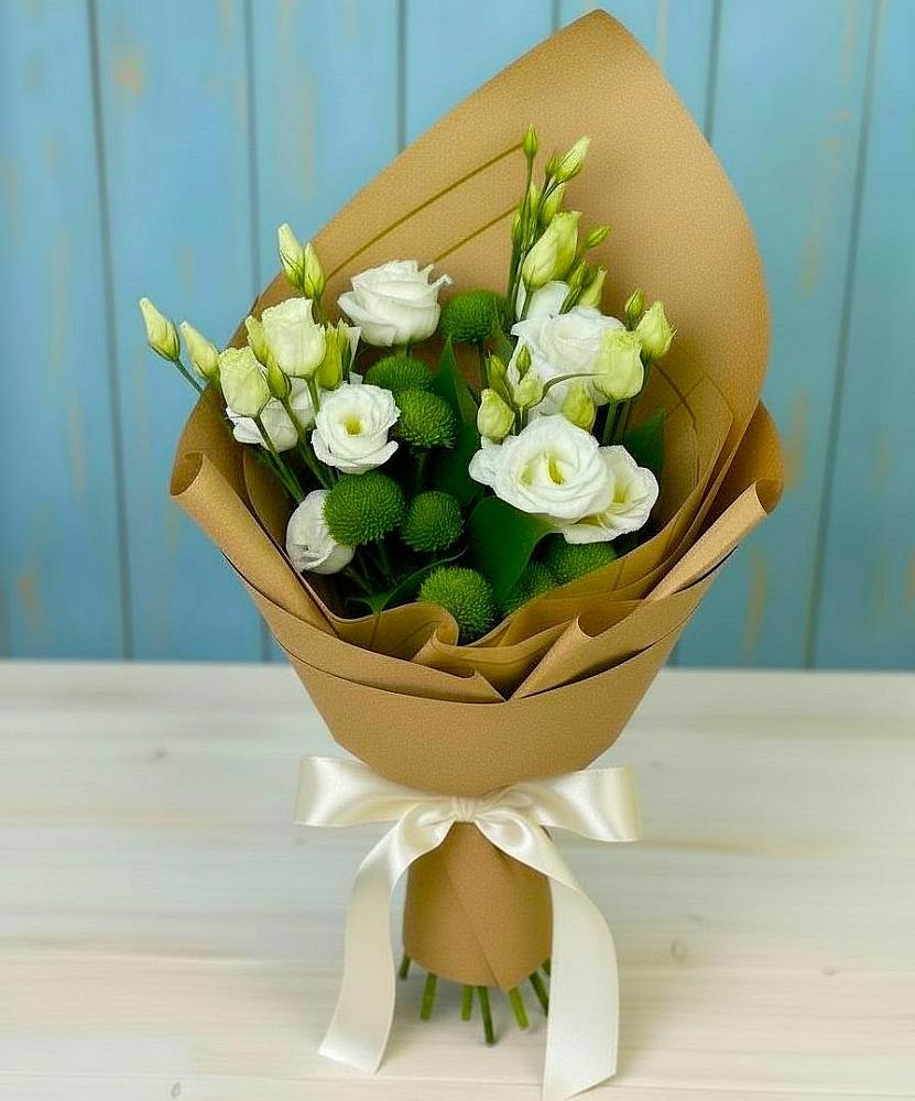 Букет цветов из: Хризантемы и Лизиантусы в Верхнее Мячково