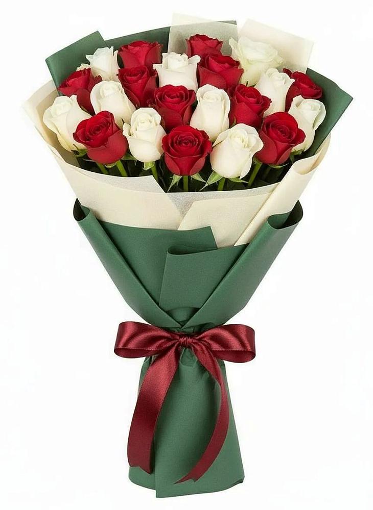 Букет Микс из красных и белых роз в Верхнее Мячково