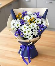 Букет цветов из:  Розы, Ирисы и Хризантемы #REPLACE_PRED# Верхнее Мячково
