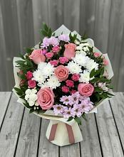 Букет цветов из:  Альстромерии, Гвоздики, Розы и Хризантемы в Верхнее Мячково