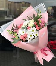 Букет цветов из:  Розы, Лизиантусы и Хризантемы в Верхнее Мячково