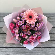 Букет цветов из:  Розы, Герберы и Хризантемы в Верхнее Мячково