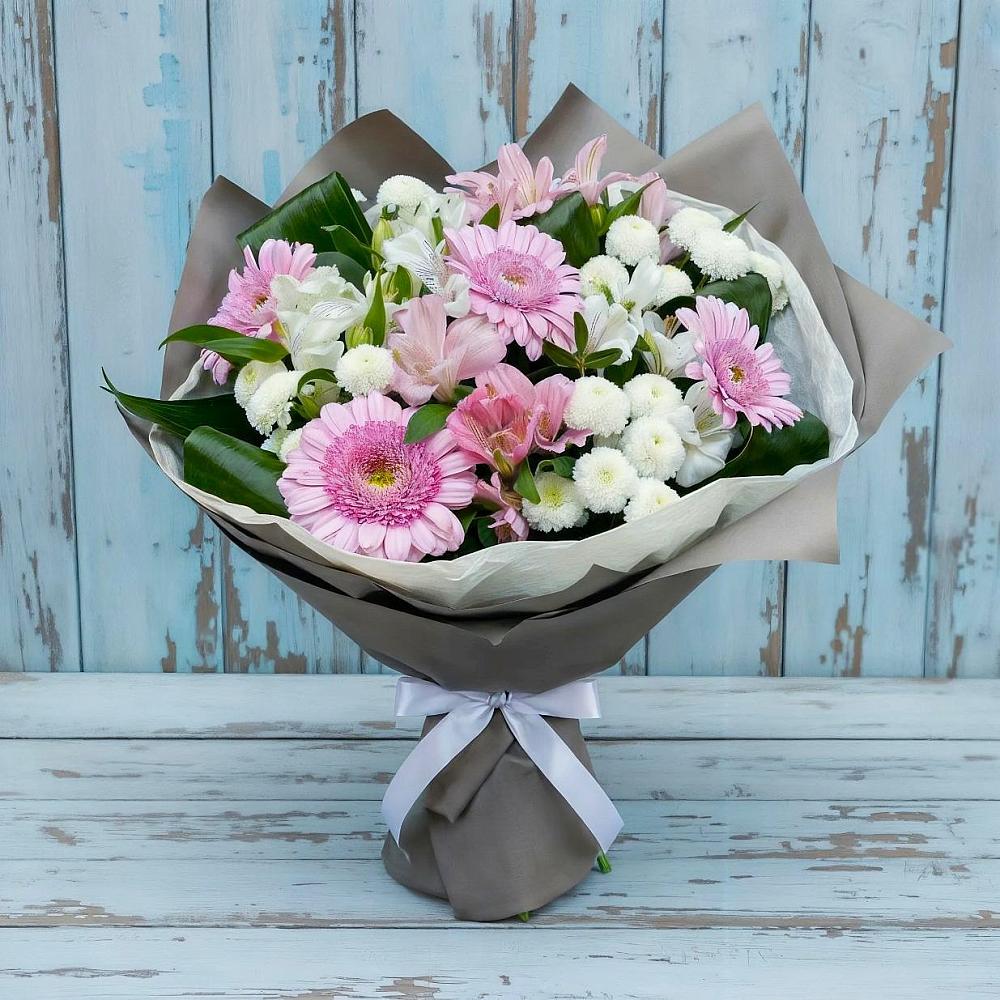 Букет цветов из: Герберы, Альстромерии и Хризантемы в Верхнее Мячково
