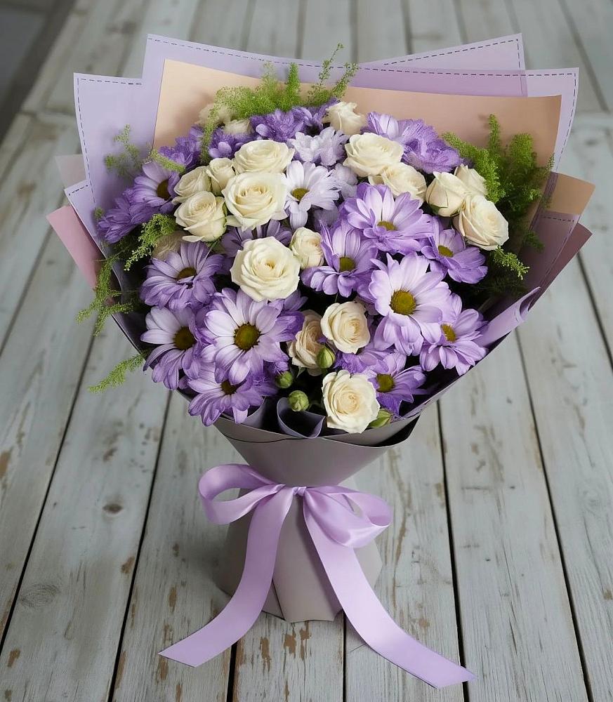 Букет цветов из: Хризантемы и Розы в Верхнее Мячково